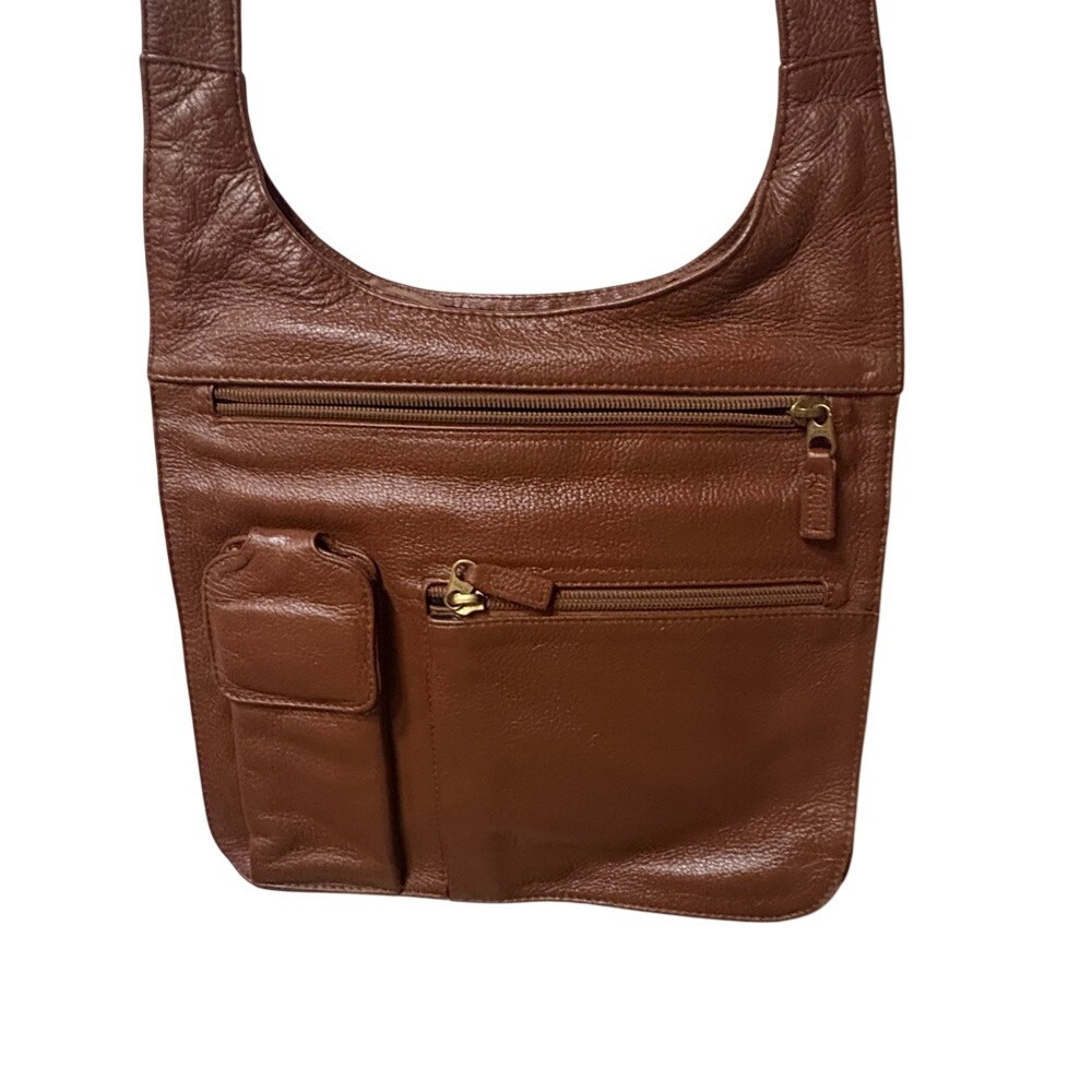 Cognac Brown Genuine Leather Crossbody BagShoulder Traveler Purse Classic Chic